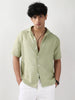 Men's Pastel Olive Cotton Half Sleeve Oversized Fit Textured Shirt with Cuban Collar