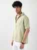 Men's Pastel Olive Cotton Half Sleeve Oversized Fit Textured Shirt with Cuban Collar