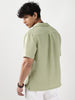 Men's Pastel Olive Cotton Half Sleeve Oversized Fit Textured Shirt with Cuban Collar