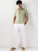 Men's Pastel Olive Cotton Half Sleeve Oversized Fit Textured Shirt with Cuban Collar
