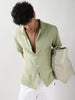 Men's Pastel Olive Cotton Half Sleeve Oversized Fit Textured Shirt with Cuban Collar