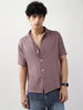 Men's Purple Cotton Half Sleeve Oversized Fit Textured Shirt with Cuban Collar