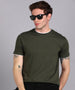 Men's Solid Olive Round Neck Half Sleeve Slim Fit Cotton T-Shirt