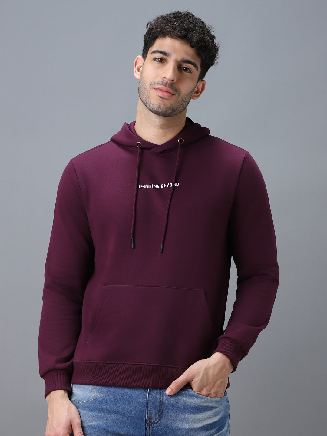 Men's Purple Cotton Graphic Print Hooded Neck Sweatshirt