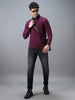 Men's Purple Cotton Solid Zippered High Neck Sweatshirt