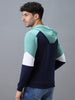 Men's Blue, Green Cotton Color Block Hooded Neck Sweatshirt