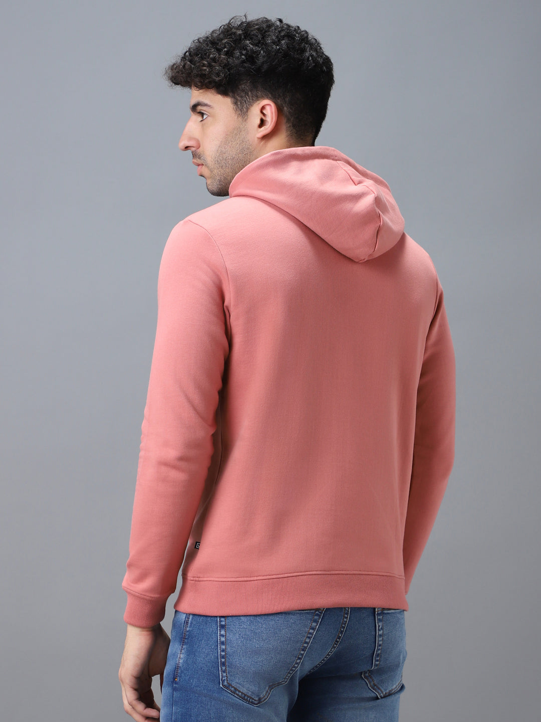 Men's Pink Cotton Solid Hooded Neck Sweatshirt