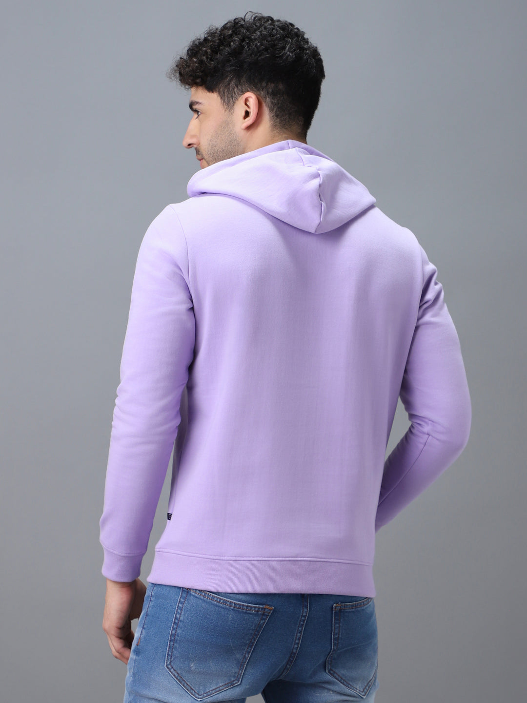 Men's Purple Cotton Solid Hooded Neck Sweatshirt