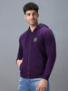 Men's Purple Cotton Solid Zippered Hooded Neck Sweatshirt