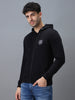 Men's Black Cotton Solid Zippered Hooded Neck Sweatshirt