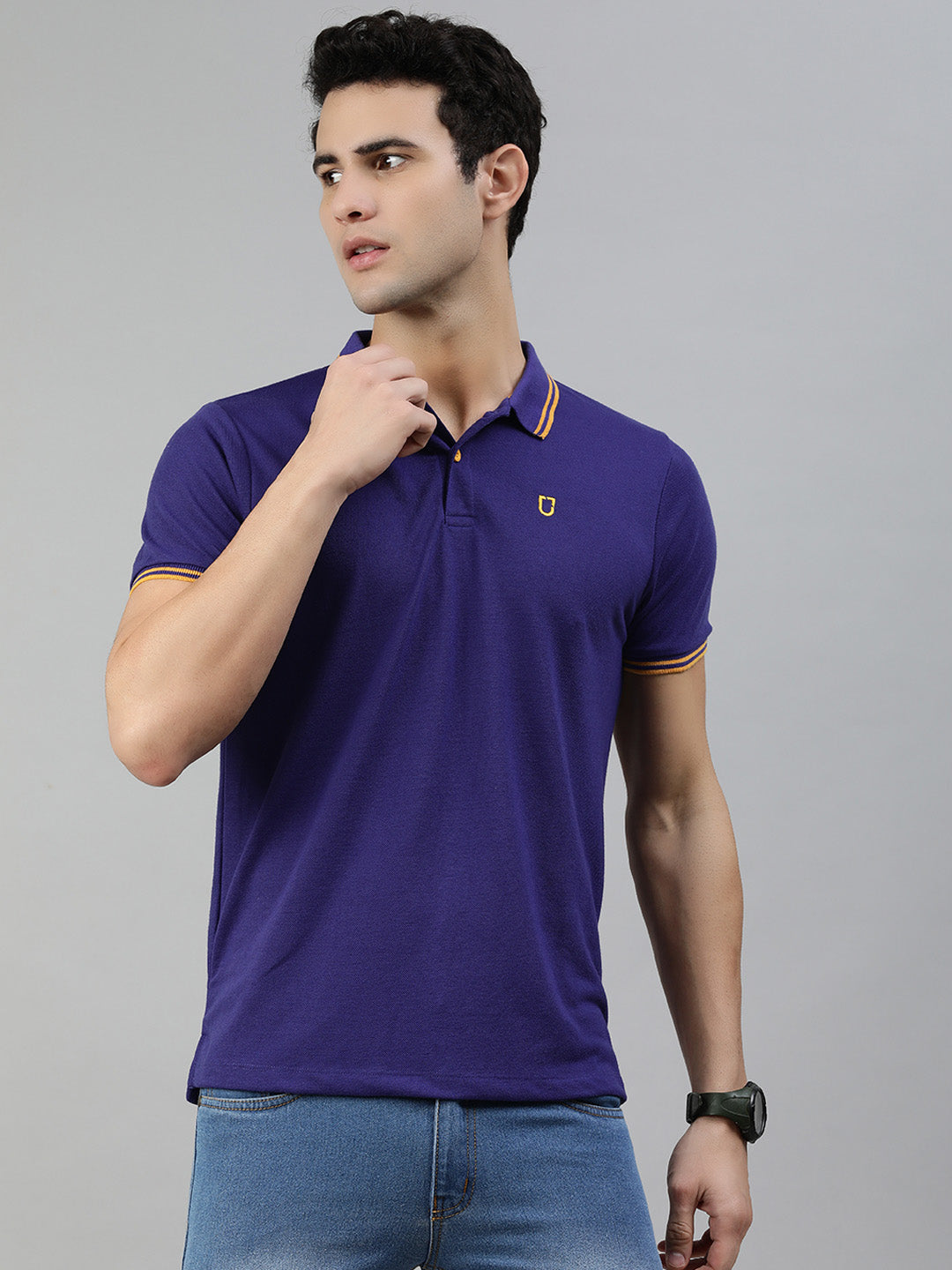 Men's Purple Solid Slim Fit Half Sleeve Cotton Polo T-Shirt