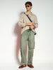 Men's Olive Loose Baggy Fit Travel Cargo Jeans With 8 Pockets Stretchable