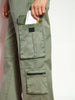 Men's Olive Loose Baggy Fit Travel Cargo Jeans With 8 Pockets Stretchable