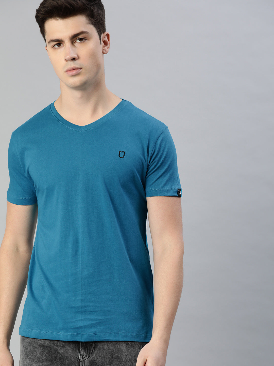 Men's Blue Printed Full Sleeve Slim Fit Cotton T-Shirt