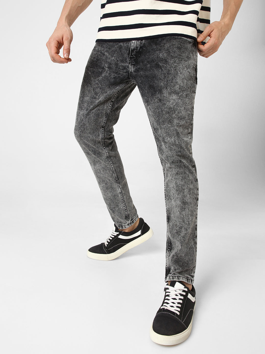 Style Light Acid Wash Jeans Mens Men's Light Grey Slim Fit Washed