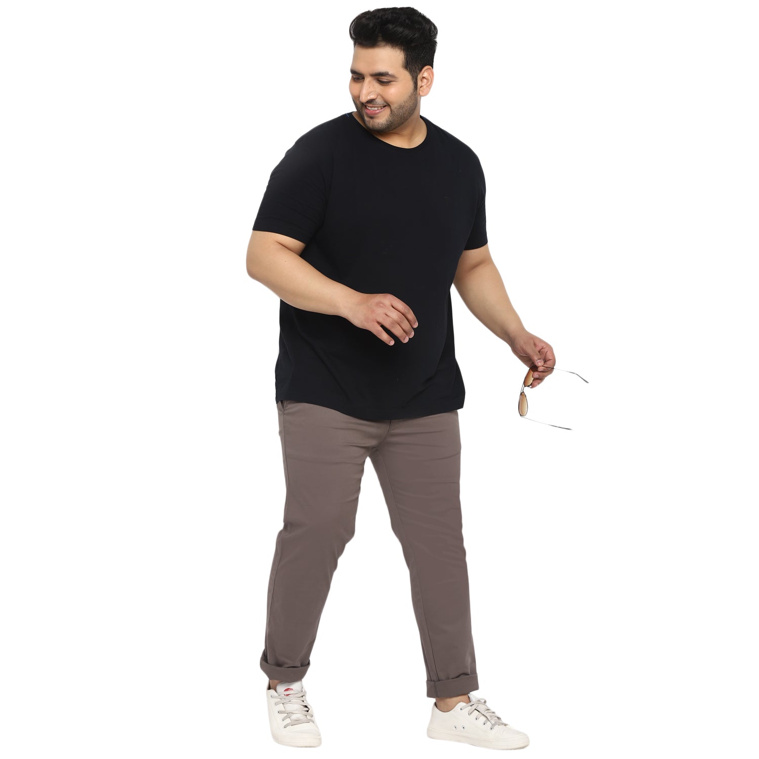 Plus Men's Dark Grey Cotton Regular Fit Casual Chinos Trousers Stretch