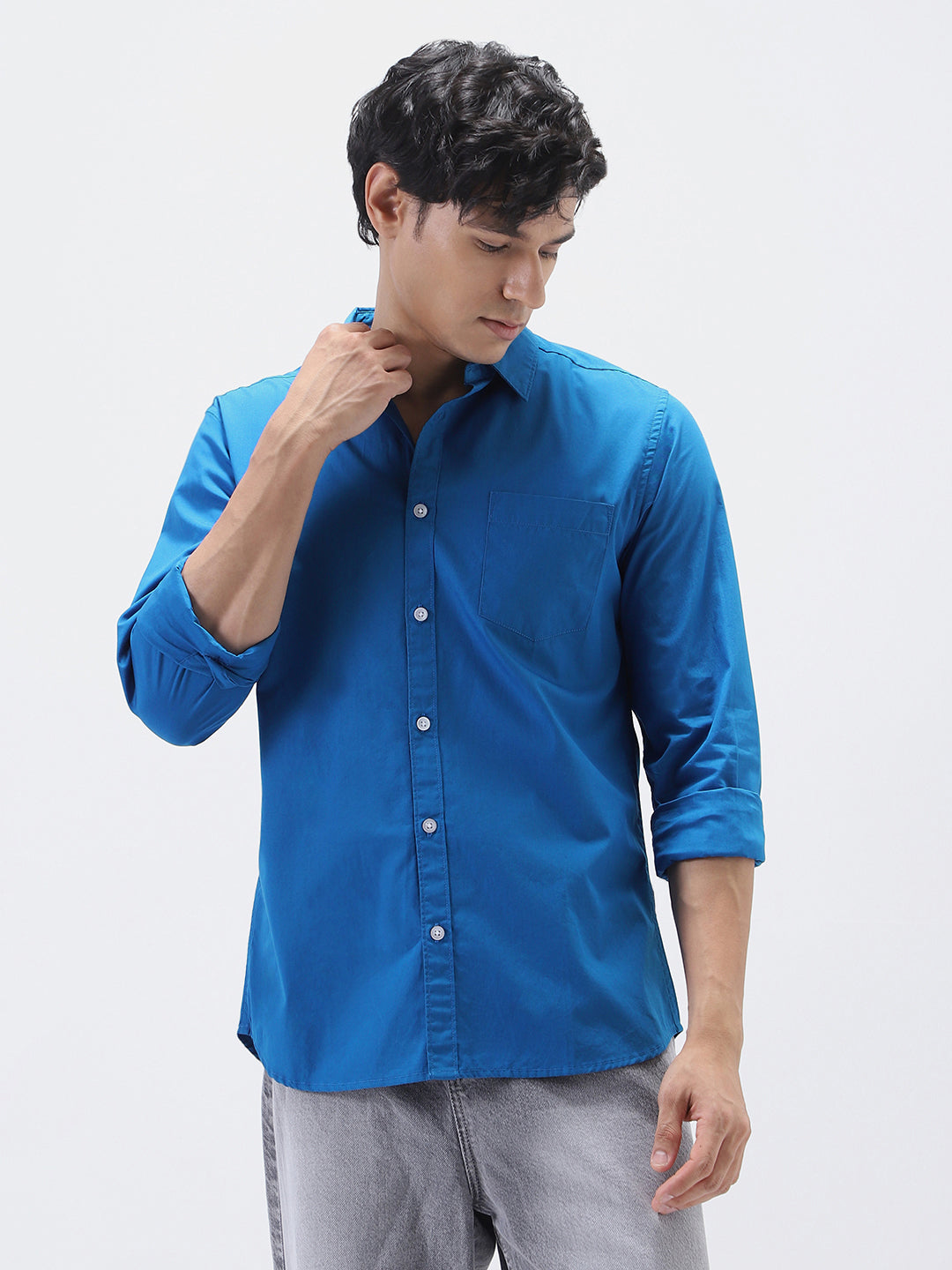 Men's Royal Blue Cotton Full Sleeve Regular Fit Casual Solid Shirt