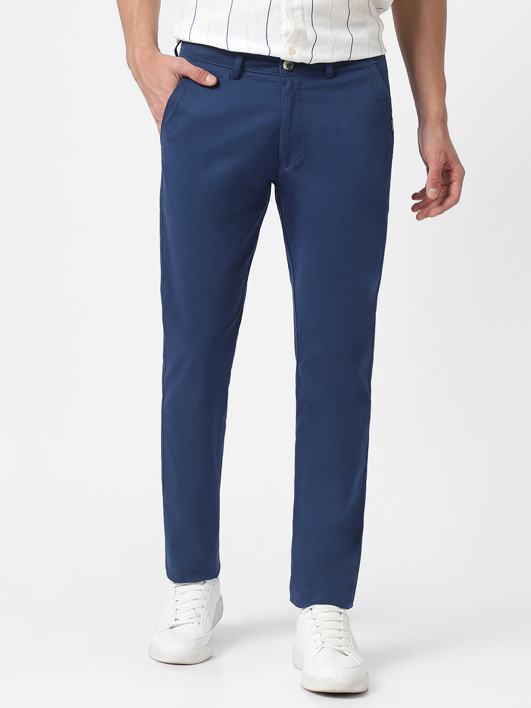 Men's Royal Blue Cotton Slim Fit Casual Chinos Trousers Stretch
