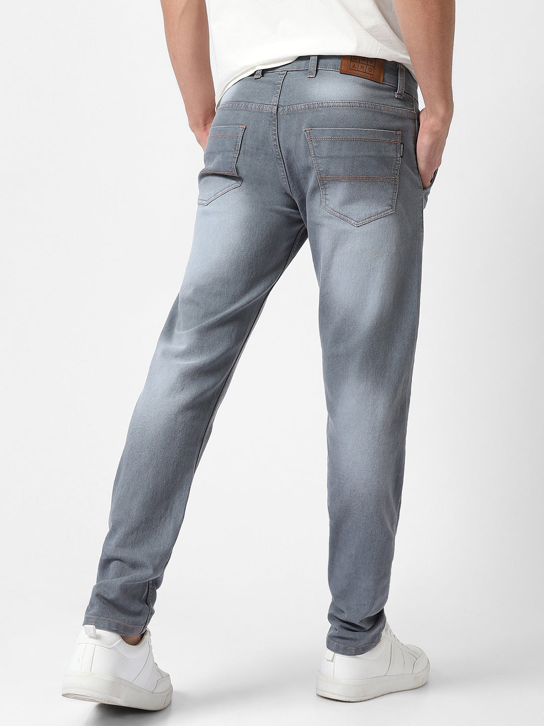 Men's Grey Slim Fit Washed Jeans Stretchable