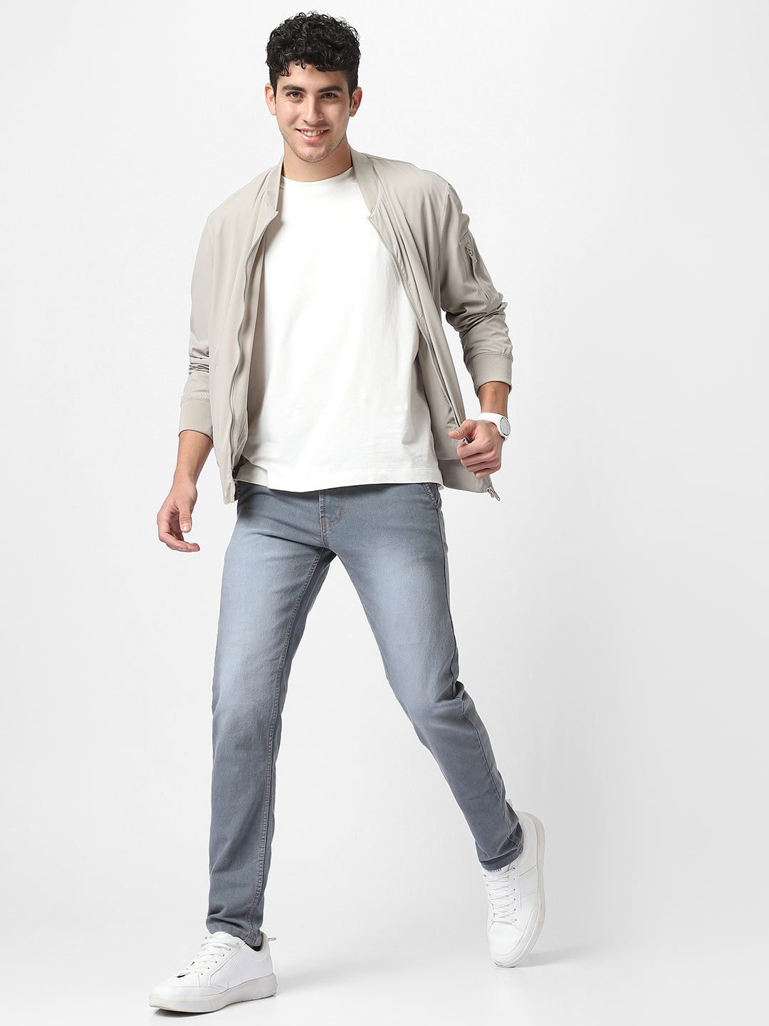 Men's Grey Slim Fit Washed Jeans Stretchable