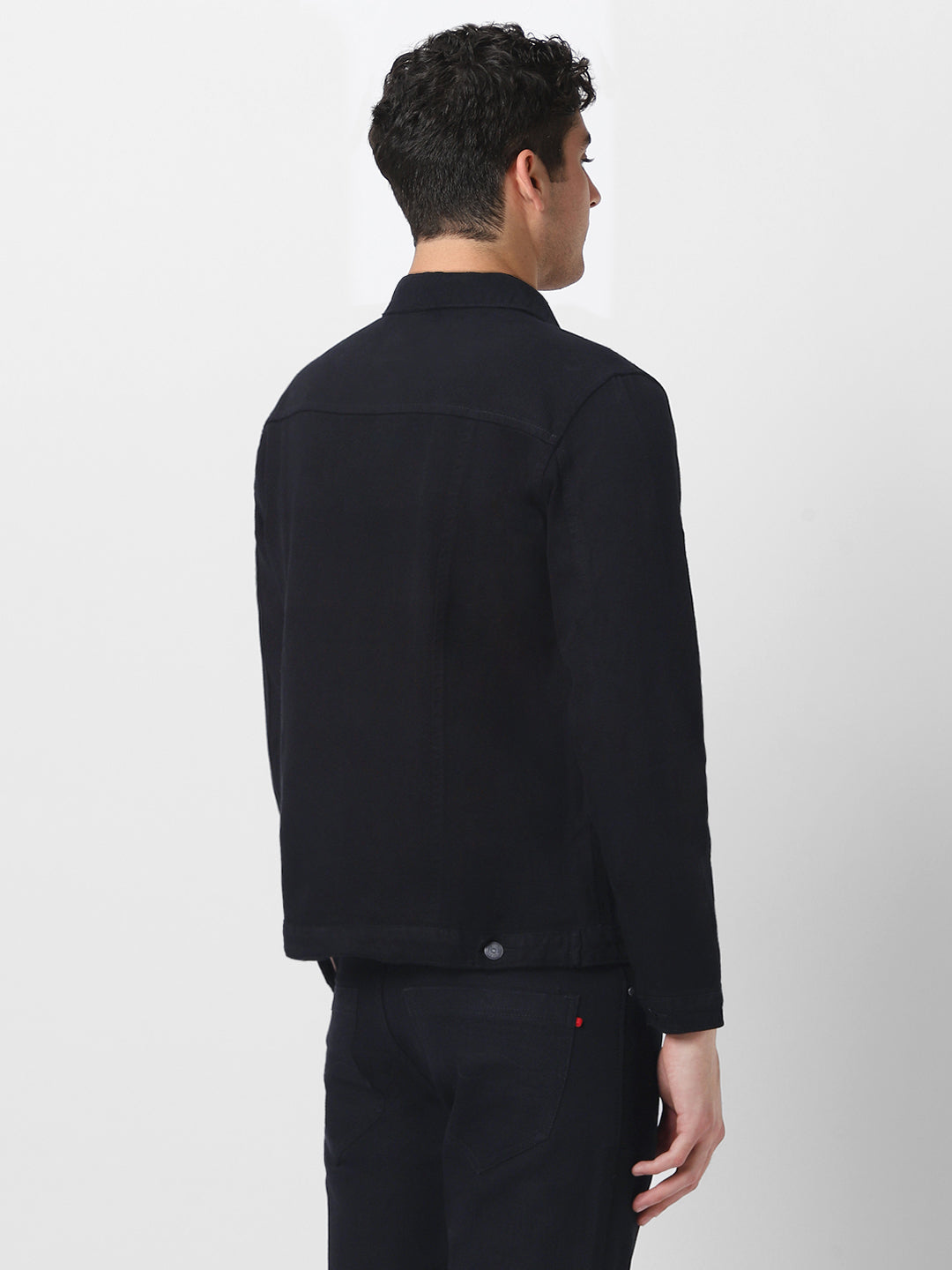 Men's Black Regular Fit Washed Full Sleeve Denim Jacket