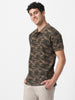 Men's Green, Dark Green Military Camouflage Printed Slim Fit Cotton Polo T-Shirt