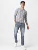 Men's White Grey Printed Full Sleeve Slim Fit Cotton T-Shirt