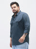 Plus Men's Slate Blue Cotton Full Sleeve Regular Fit Casual Solid Shirt