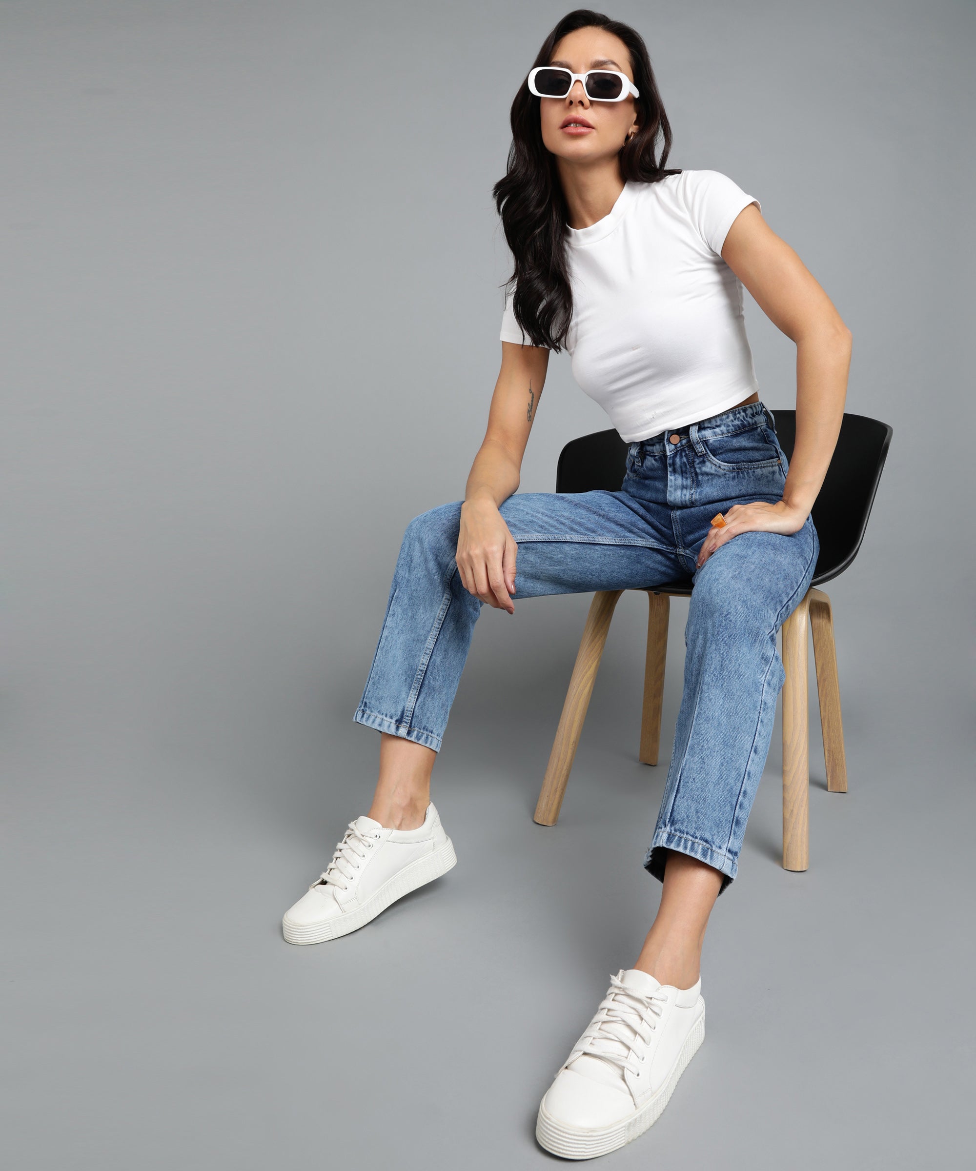 Women's Blue Boyfriend Fit Washed Jeans