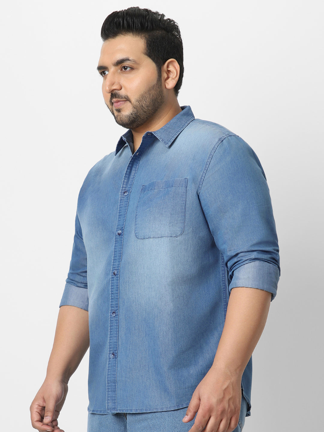 Plus Men's Light Blue Full Sleeve Regular Fit Casual Denim Shirt