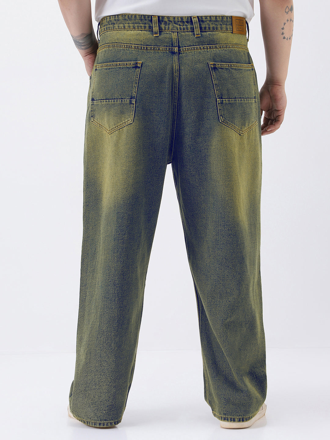 Plus Men's Light Blue Loose Baggy Fit Heavy Washed Jeans Non-Stretchable
