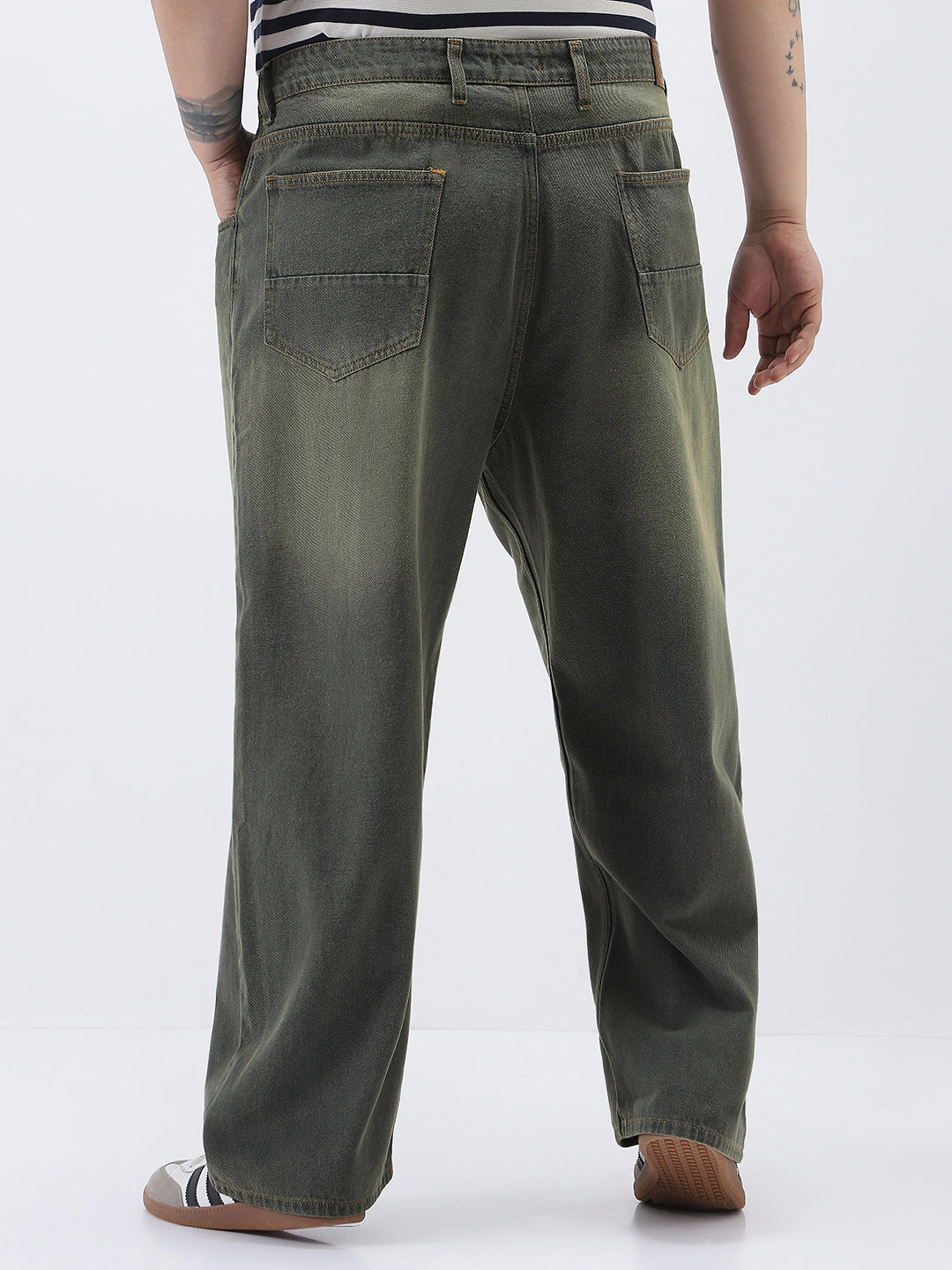 Plus Men's Dark Grey Loose Baggy Fit Heavy Washed Jeans Non-Stretchable