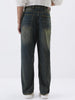 Men's Dark Blue Loose Baggy Fit Heavy Washed Jeans Non-Stretchable