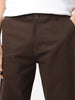 Men's Chocolate Brown Cotton Regular Fit Casual Chinos Trousers Stretch