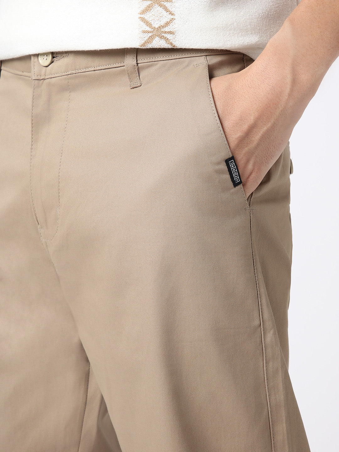 Men's Taupe Brown Cotton Regular Fit Casual Chinos Trousers Stretch