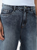 Men's Dark Blue Loose Baggy Fit Washed Jeans Non-Stretchable