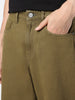 Men's Dark Olive Loose Baggy Fit Washed Jeans Non-Stretchable