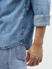 Men's Light Blue Regular Fit Full Sleeve Washed Denim Shirt