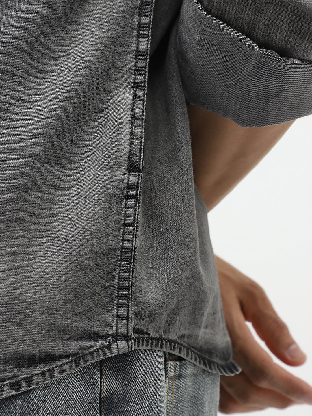 Men's Light Grey Regular Fit Full Sleeve Washed Denim Shirt