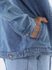 Men's Light Blue Solid Regular Fit Washed Full Sleeve Denim Jacket