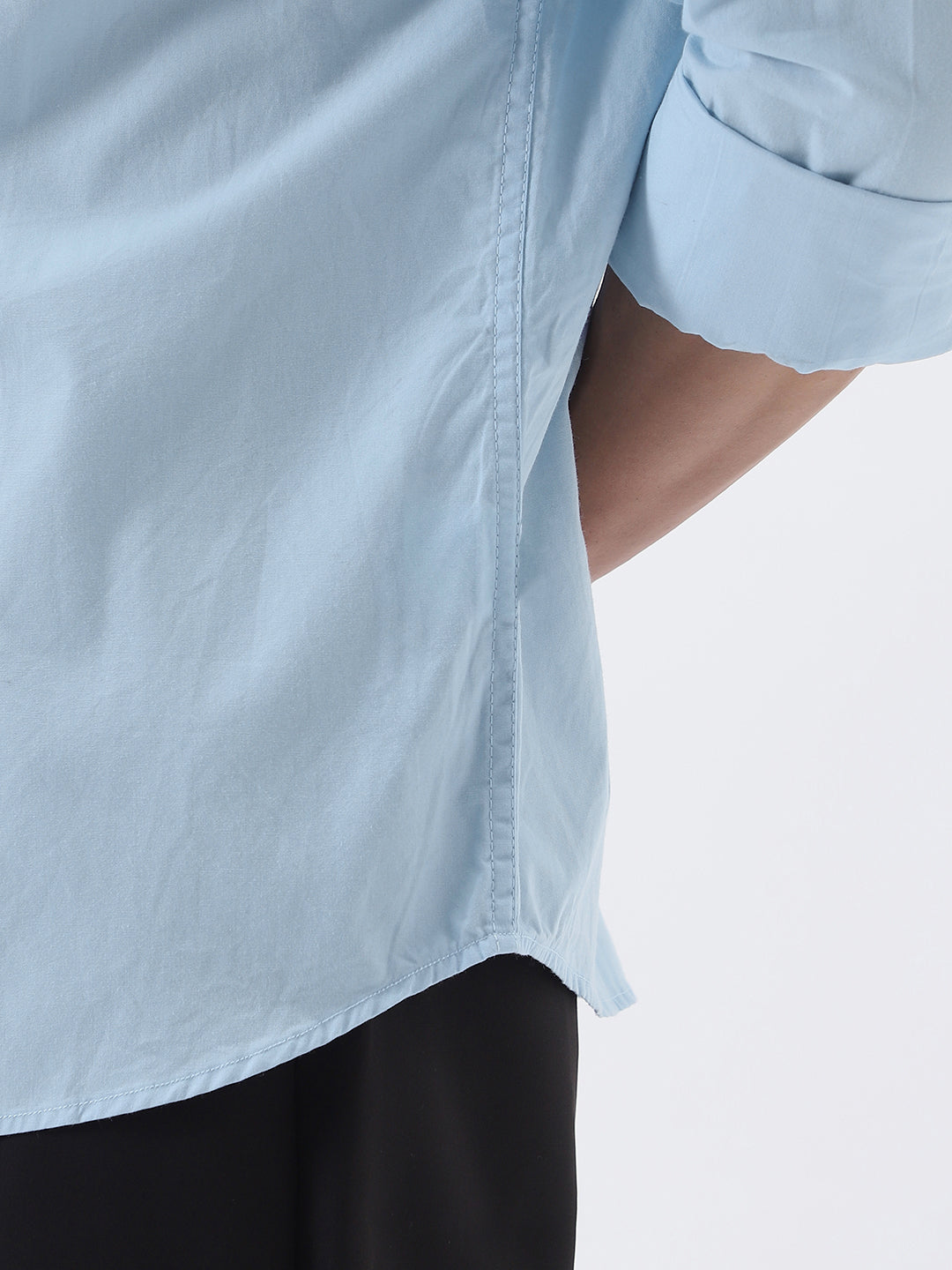 Men's Light Blue Cotton Full Sleeve Regular Fit Casual Solid Shirt