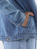 Men's Light Blue Solid Regular Fit Washed Full Sleeve Denim Jacket
