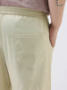 Plus Men's Beige Loose Fit Solid Linen Blend Trousers Non-Stretchable