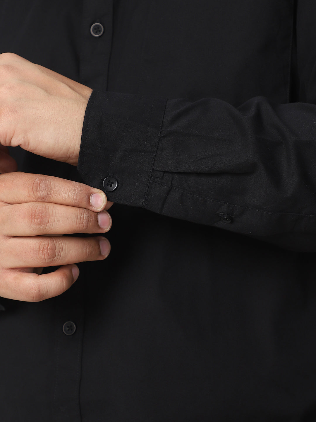Plus Men's Black Cotton Full Sleeve Regular Fit Casual Solid Shirt
