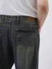 Plus Men's Dark Blue Loose Baggy Fit Heavy Washed Jeans Non-Stretchable