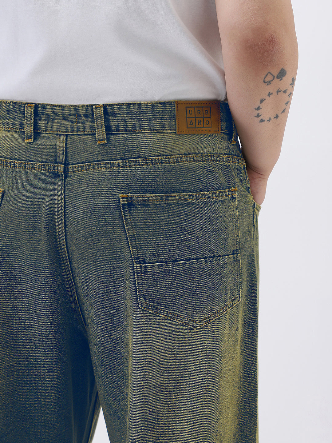 Plus Men's Light Blue Loose Baggy Fit Heavy Washed Jeans Non-Stretchable