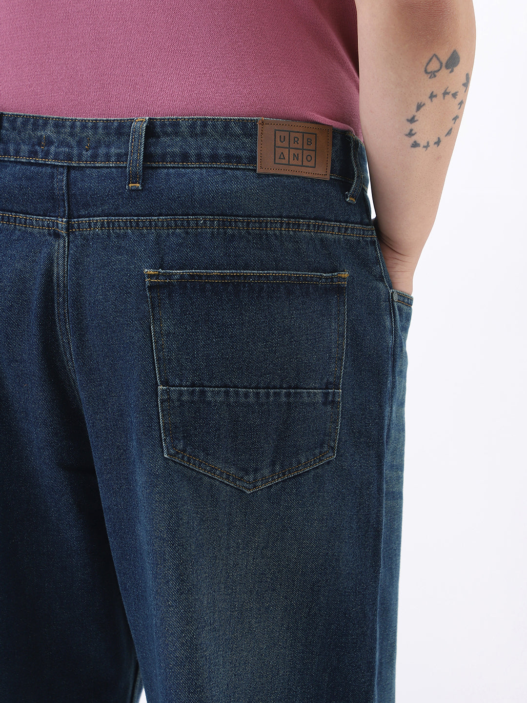 Plus Men's Dark Blue Loose Baggy Fit Heavy Washed Jeans Non-Stretchable