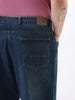Plus Men's Dark Blue Loose Baggy Fit Heavy Washed Jeans Non-Stretchable
