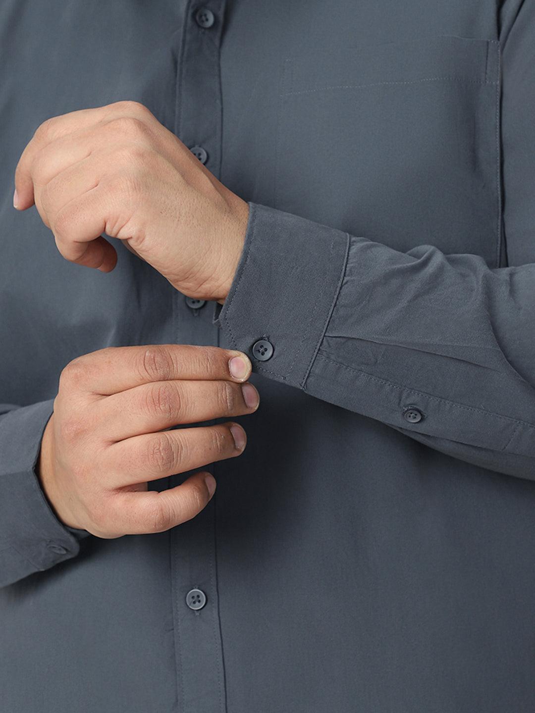 Plus Men's Dark Grey Cotton Full Sleeve Regular Fit Casual Solid Shirt