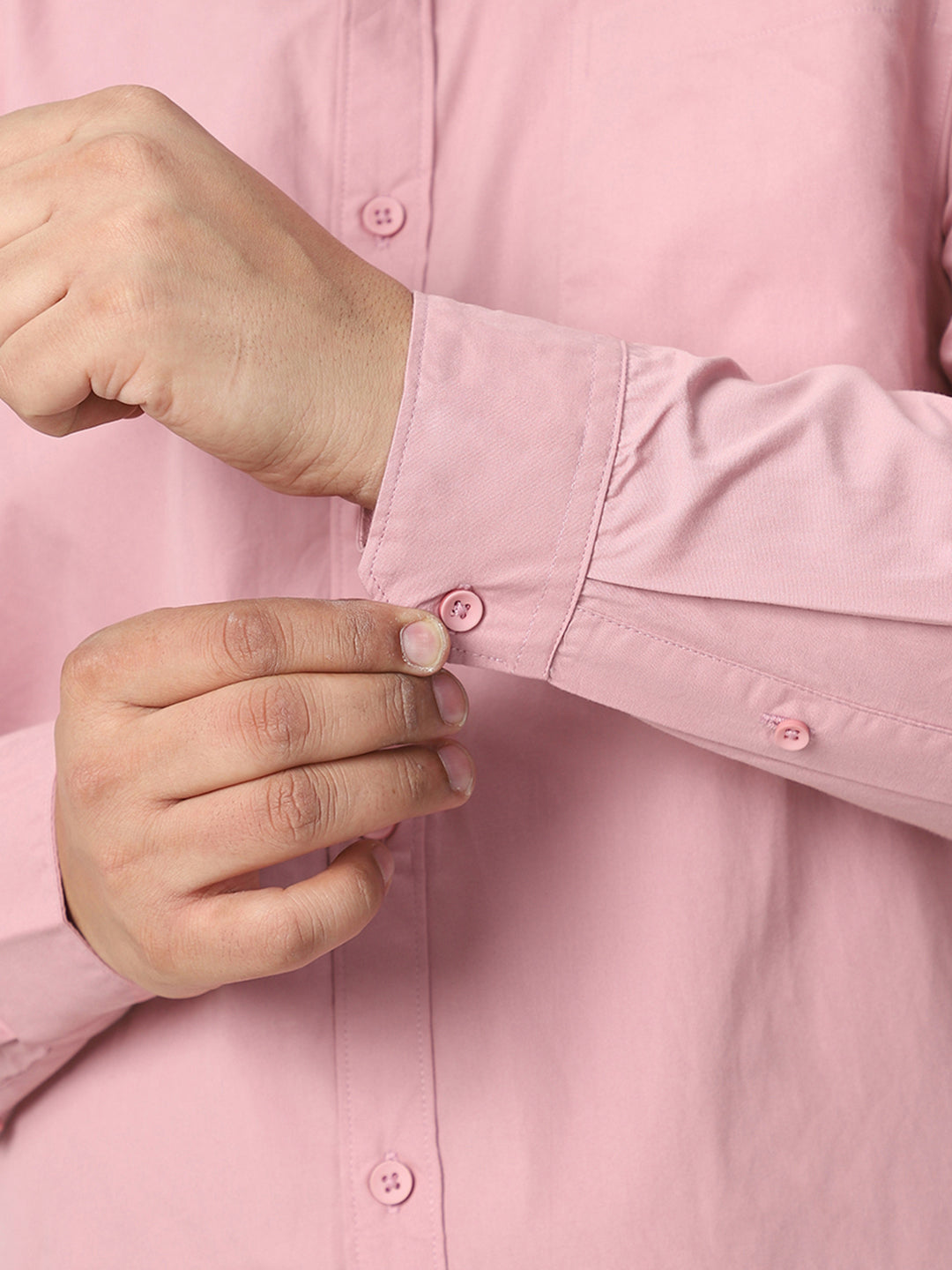 Plus Men's Pink Cotton Full Sleeve Regular Fit Casual Solid Shirt
